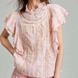 New 2026 Pink Ruffle Lace Blouse